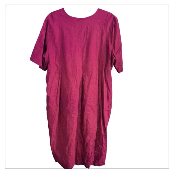 Gudrun Sjödén Women's Dress Linen Blend Floral Embroidery Burgundy Size Large